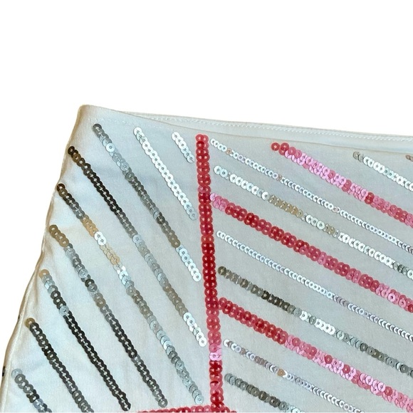 Express Sequin Mini Skirt White Multicolor Geometric Beaded Party Size Small - Picture 2 of 8